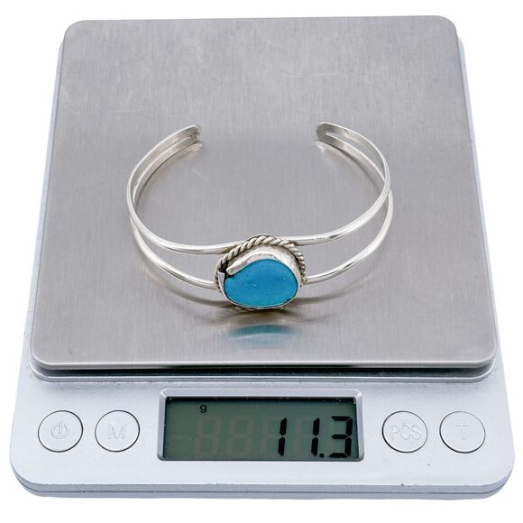 Vintage Sterling Silver 925 Rope Frame Turquoise Cuff Bracelet 6" - Picture 8 of 8